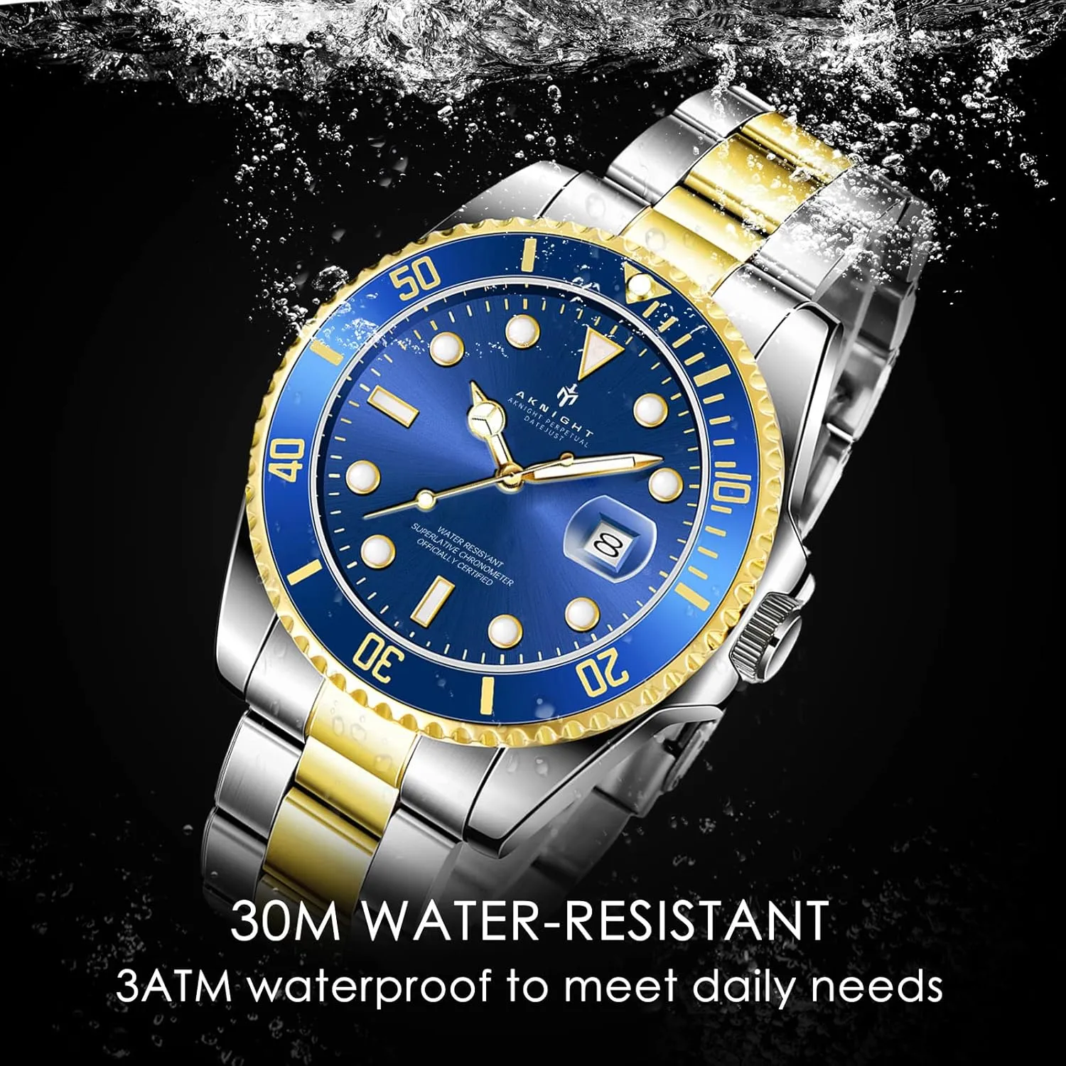 50M Waterproof BENYAR AKNIGHT Men Wrist Watch zinc beng for Men, Stainless Steel Quartz Watches, Analog Square Face Dress Classic Business Men Watch Easy Read, Date Luminous 