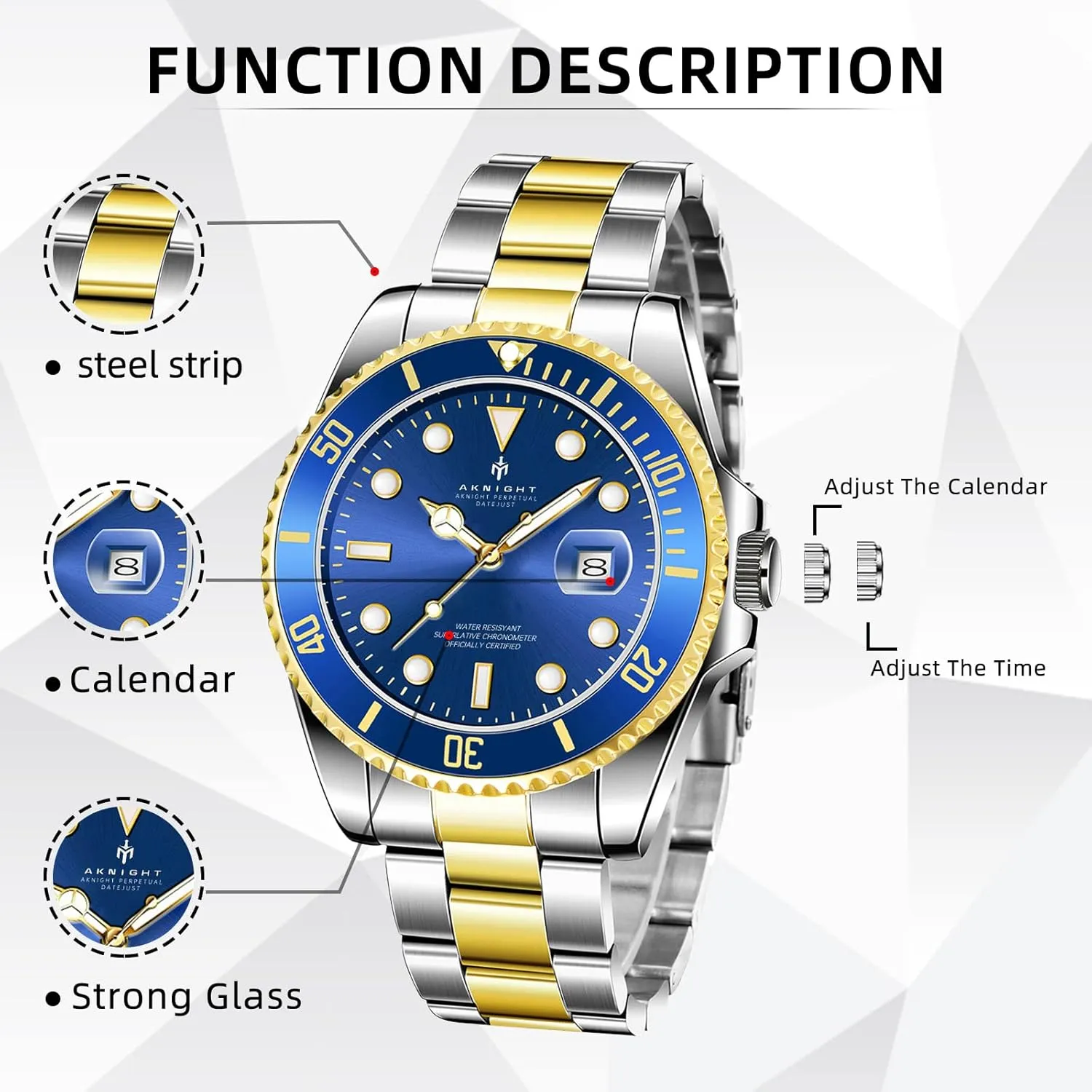 50M Waterproof BENYAR AKNIGHT Men Wrist Watch zinc beng for Men, Stainless Steel Quartz Watches, Analog Square Face Dress Classic Business Men Watch Easy Read, Date Luminous 