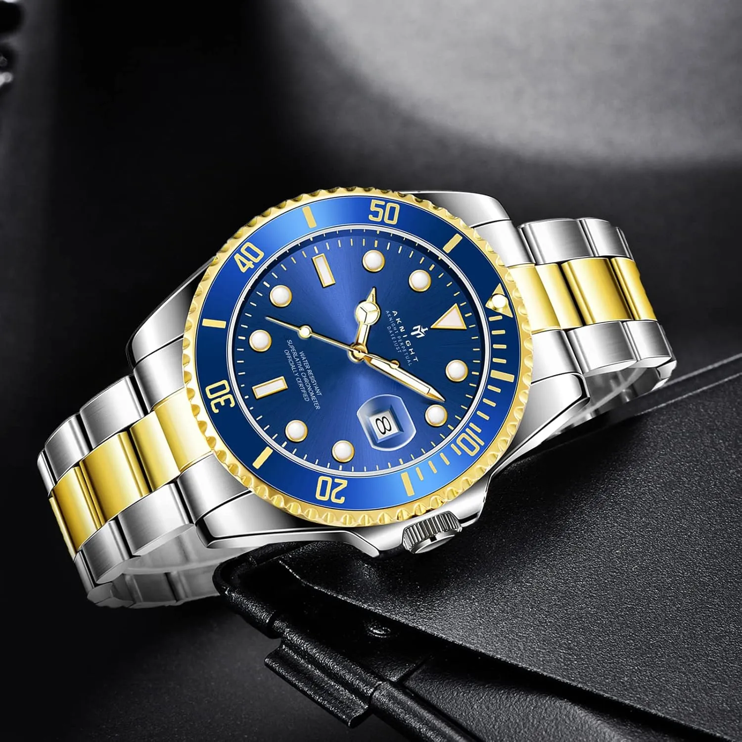 50M Waterproof BENYAR AKNIGHT Men Wrist Watch zinc beng for Men, Stainless Steel Quartz Watches, Analog Square Face Dress Classic Business Men Watch Easy Read, Date Luminous 