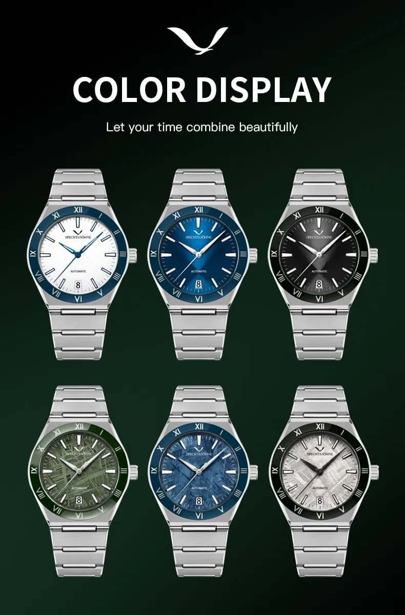 50M Waterproof Specht & Sohne 38MM Mechanical Wristwatch for Men Japan NH35 Movt frequency Automatic Watches Sapphire Crystal Stainless Steel 