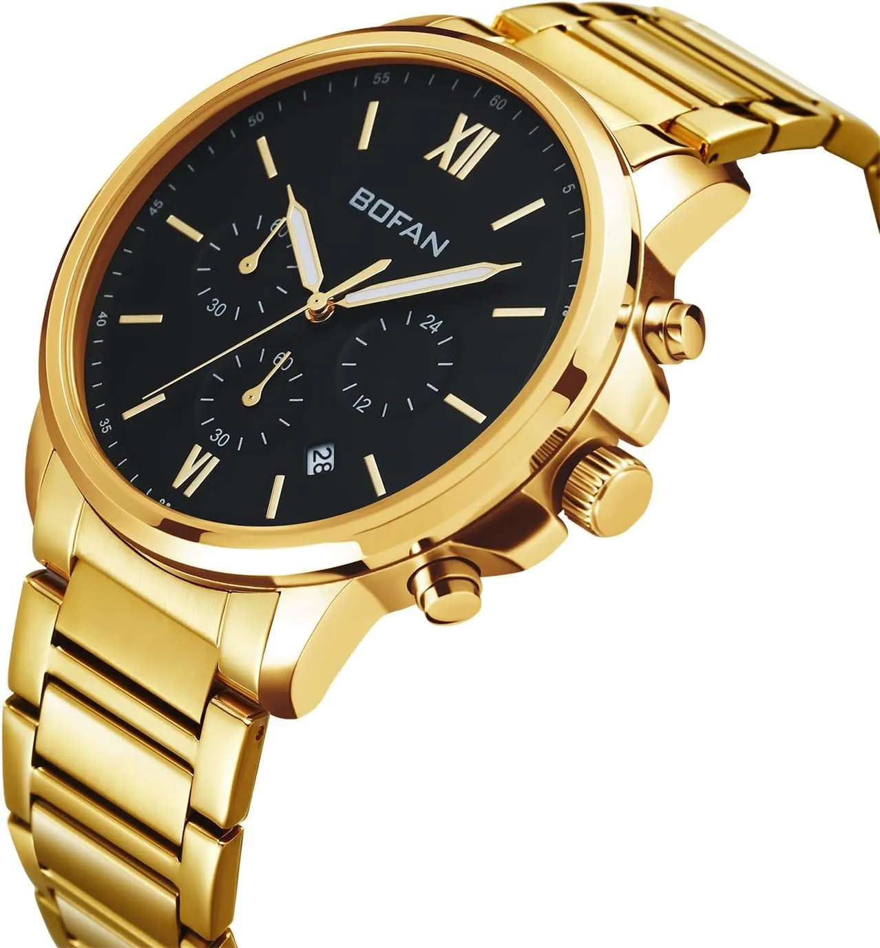 6 Hand Dial,Auto Date,Waterproof BOFAN locality silica noxious lament Mens Watches Gold Watches for Men with Stainless Steel Band,Multifunctional 