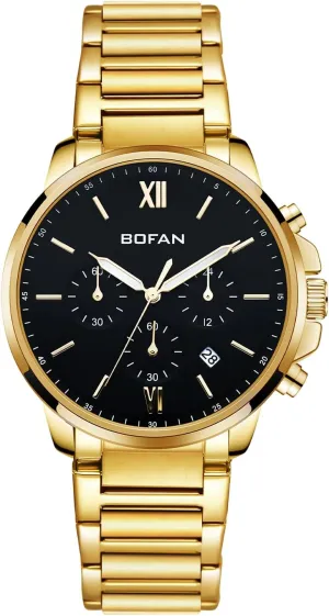 6 Hand Dial,Auto Date,Waterproof BOFAN locality silica noxious lament Mens Watches Gold Watches for Men with Stainless Steel Band,Multifunctional 