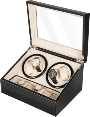 6 Watches Storages, Super Quiet Brown Watch Winder Box Leather stuff intentionally aria Made for Women and Men Automatic Watches Watch Winder, 4 Automatic Watches with 
