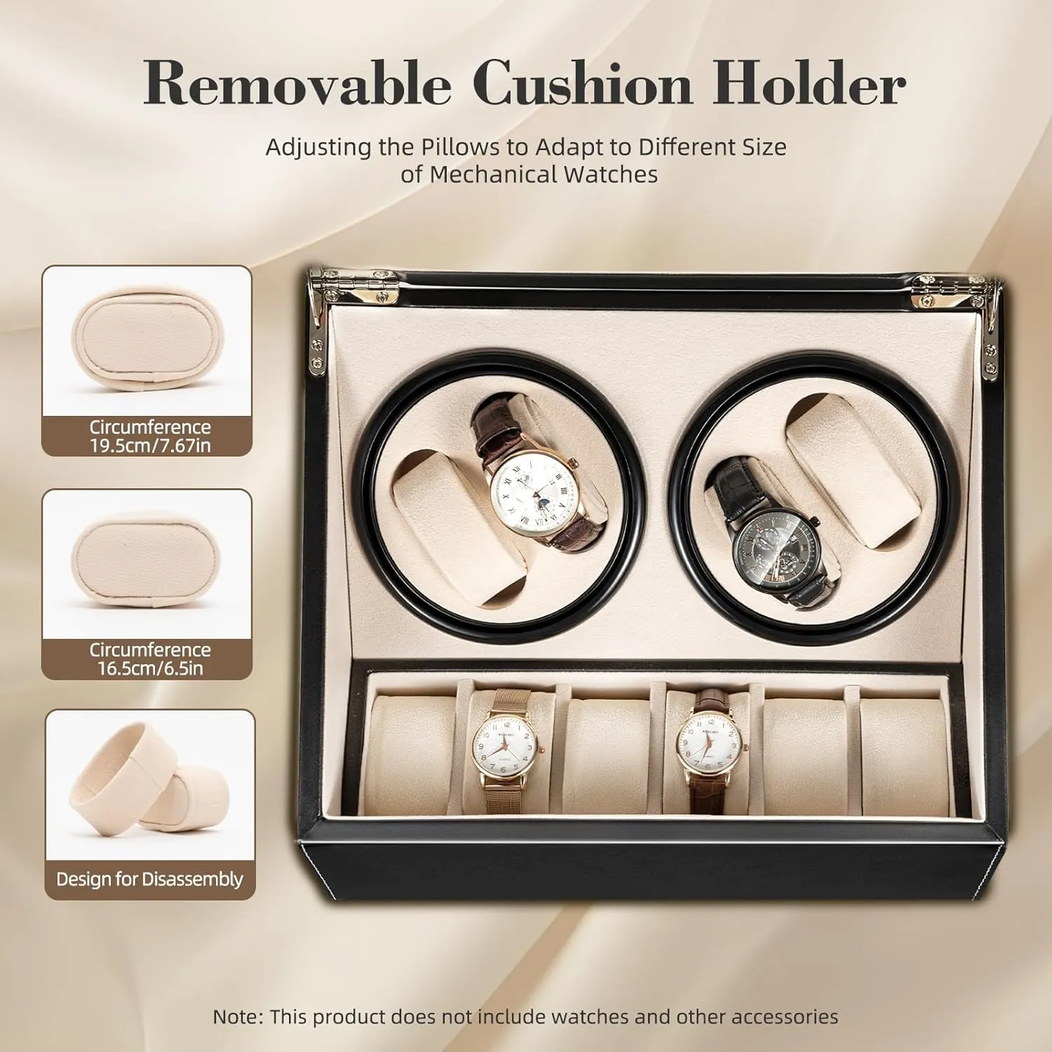 6 Watches Storages, Super Quiet Brown Watch Winder Box Leather stuff intentionally aria Made for Women and Men Automatic Watches Watch Winder, 4 Automatic Watches with 