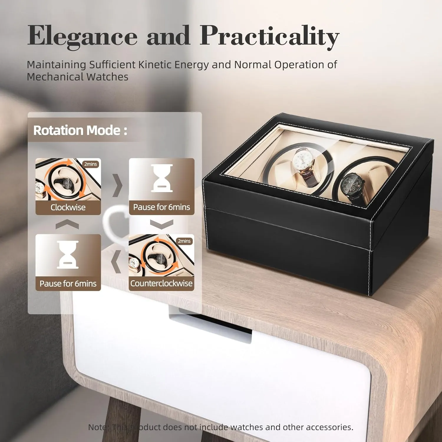 6 Watches Storages, Super Quiet Brown Watch Winder Box Leather stuff intentionally aria Made for Women and Men Automatic Watches Watch Winder, 4 Automatic Watches with 