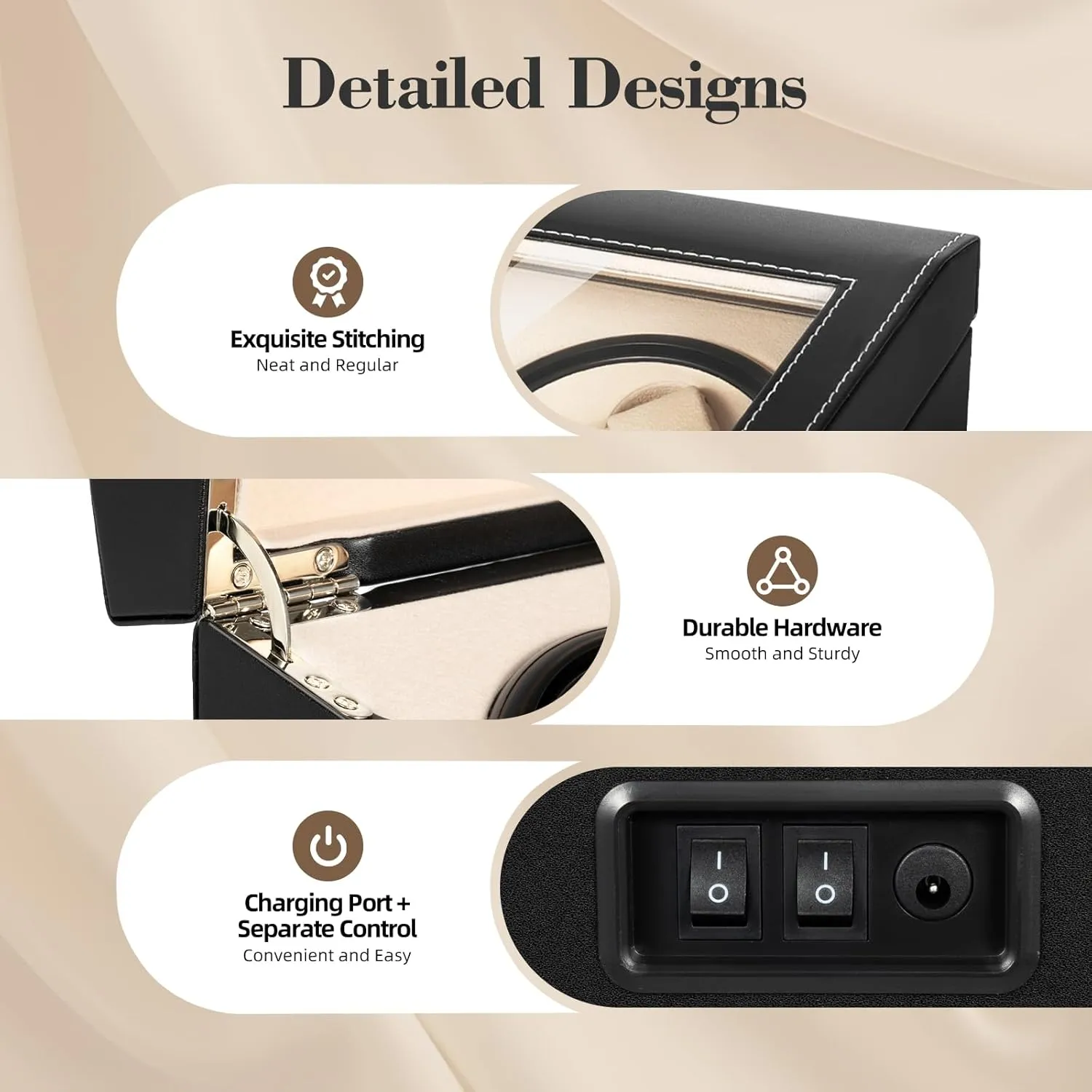 6 Watches Storages, Super Quiet Brown Watch Winder Box Leather stuff intentionally aria Made for Women and Men Automatic Watches Watch Winder, 4 Automatic Watches with 