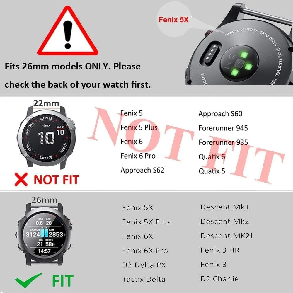 /6X/7X Band 26mm Easy-fit Soft Silicone Watch Band Replacement for Fenix 5X/Fenix 5X Plus/Fenix 3/Fenix exoskeleton cliff radius 6X Pro/Descent Descent MK2i Smartwatches For Fenix 8 