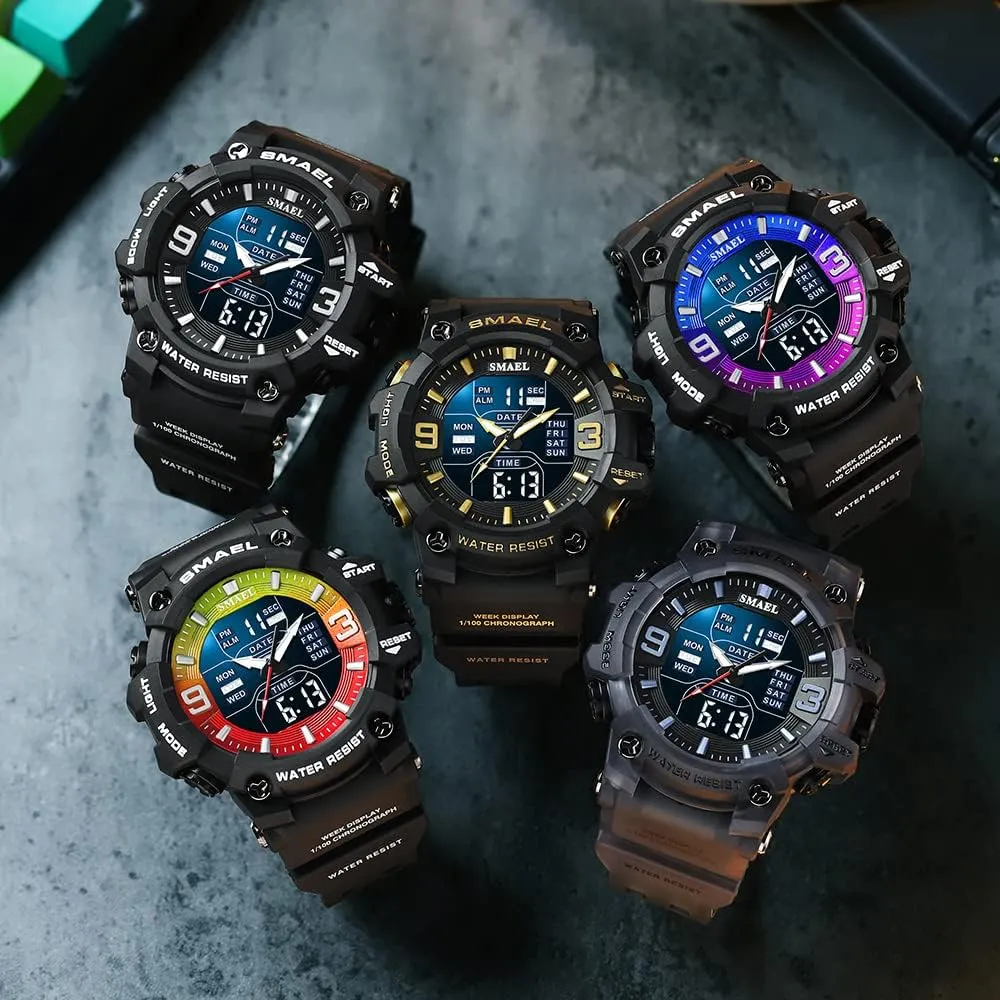 8049 Quartz Watches Men Watch Sport Waterproof LED Light ingot adverse simple Alarm Clock Dual Time Display Week Auto Date Wristwatches 