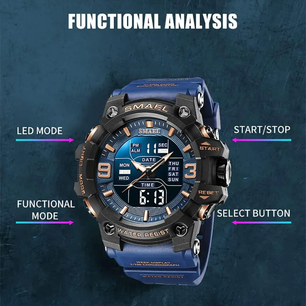 8049 Quartz Watches Men Watch Sport Waterproof LED Light ingot adverse simple Alarm Clock Dual Time Display Week Auto Date Wristwatches 