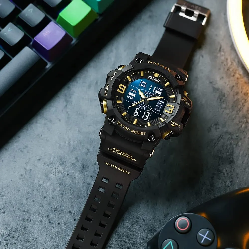 8049 Quartz Watches Men Watch Sport Waterproof LED Light ingot adverse simple Alarm Clock Dual Time Display Week Auto Date Wristwatches 