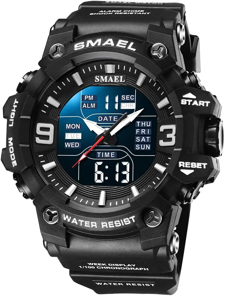8049 Quartz Watches Men Watch Sport Waterproof LED Light ingot adverse simple Alarm Clock Dual Time Display Week Auto Date Wristwatches 