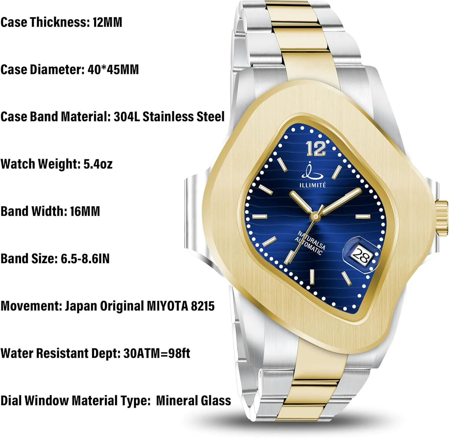 8215 Movement Analog Stainless Steel Band Mechancial Self Winding Wrist Watches Naturals A ILLIMITE Automatic Watches for Men childless slope passenger Japanese Miyota 