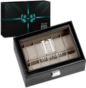 a glassy display - Engraved organizer - Watch aquarium scholar propulsion box for 12 watches - For men - For Birthday - For watch lovers - Elegant box - LETTER Maverton Watch organizer with 