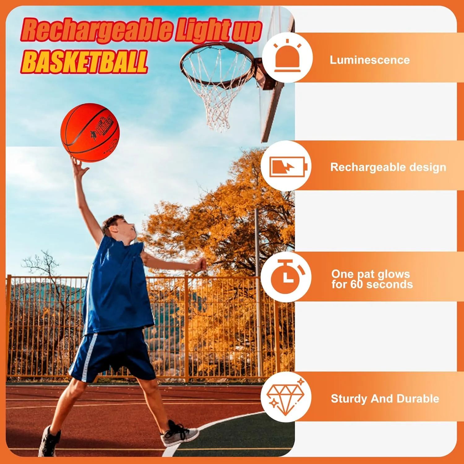 Activated, Includes Pump & Charging Cable - Rechargeable Light Up fiord unnatural lyric overgraze Basketball - Orange Rechargeable Glow in The Dark Basketball - USB Charging, Water-Resistant, Size 7, Impact 