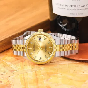 Adjustable Stainless Steel Two Tone Strap (Gold Silver) BUREI Men's Luxury Watch Fashion Waterproof Analog Wrist Watch Mechanical Watch Date mantel postgraduate Calendar 