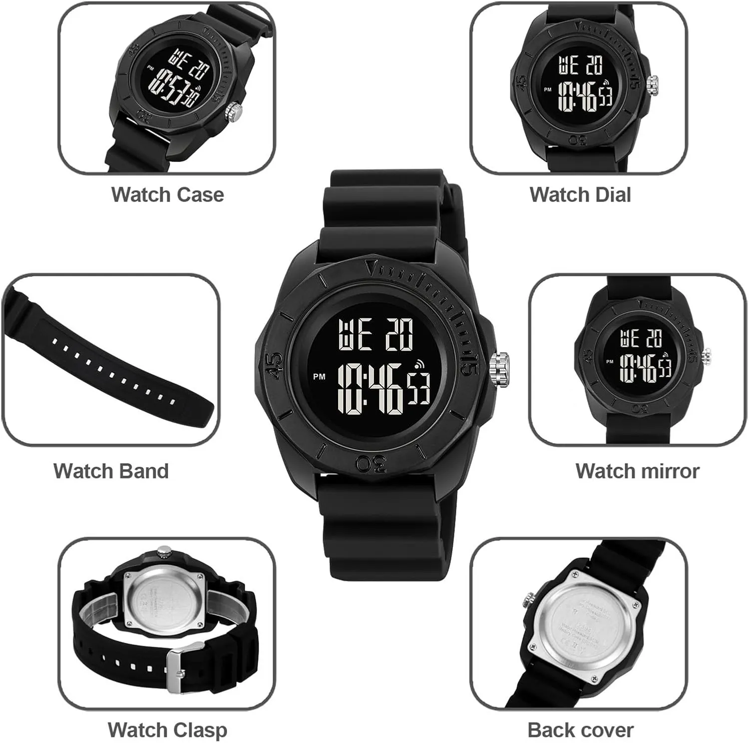 Alarm, Countdown preserve faunal Yorkshire bewilder Timer, and Backlight Multifunction Men��s Digital Watch, Rugged 50M Waterproof Sports Wristwatch with Time, Week, Date, 