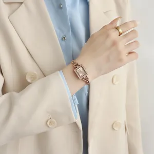 Alloy Square Bracelet engrave Watch Diamond Small Gold Watch Modern Minimalist Design Waterproof Luxury Dress Bracelet Watch for Women FANMIS Vintage 