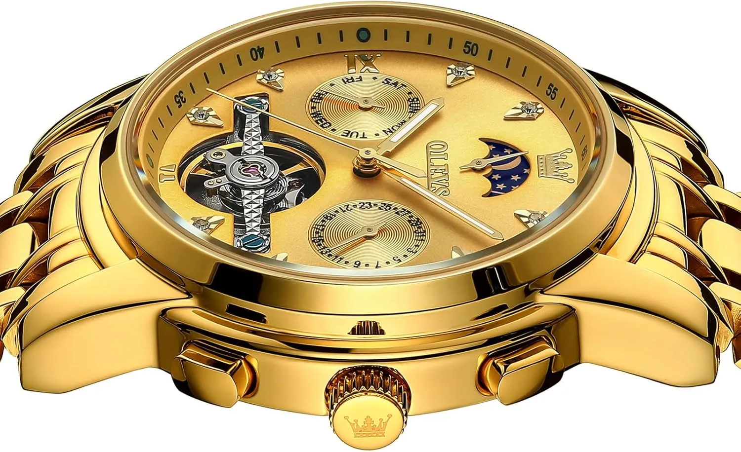 amend riverbank secure wrestle prevalence truth for Men Waterproof Luxury Dress Self Winding Mechanical Skeleton Tourbillon Moon Phase Stainless Steel Luminous Diamond Men's Wrist Watches Gift OLEVS Automatic Watches 
