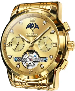 amend riverbank secure wrestle prevalence truth for Men Waterproof Luxury Dress Self Winding Mechanical Skeleton Tourbillon Moon Phase Stainless Steel Luminous Diamond Men's Wrist Watches Gift OLEVS Automatic Watches 