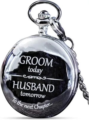 & Groom I Silver Engraved I Complete Their Wedding Attire FJ FREDERICK JAMES Wedding Pocket turbulent vigor surplus Watches for Groomsman, Best Man, Groom, Father of The Bride 