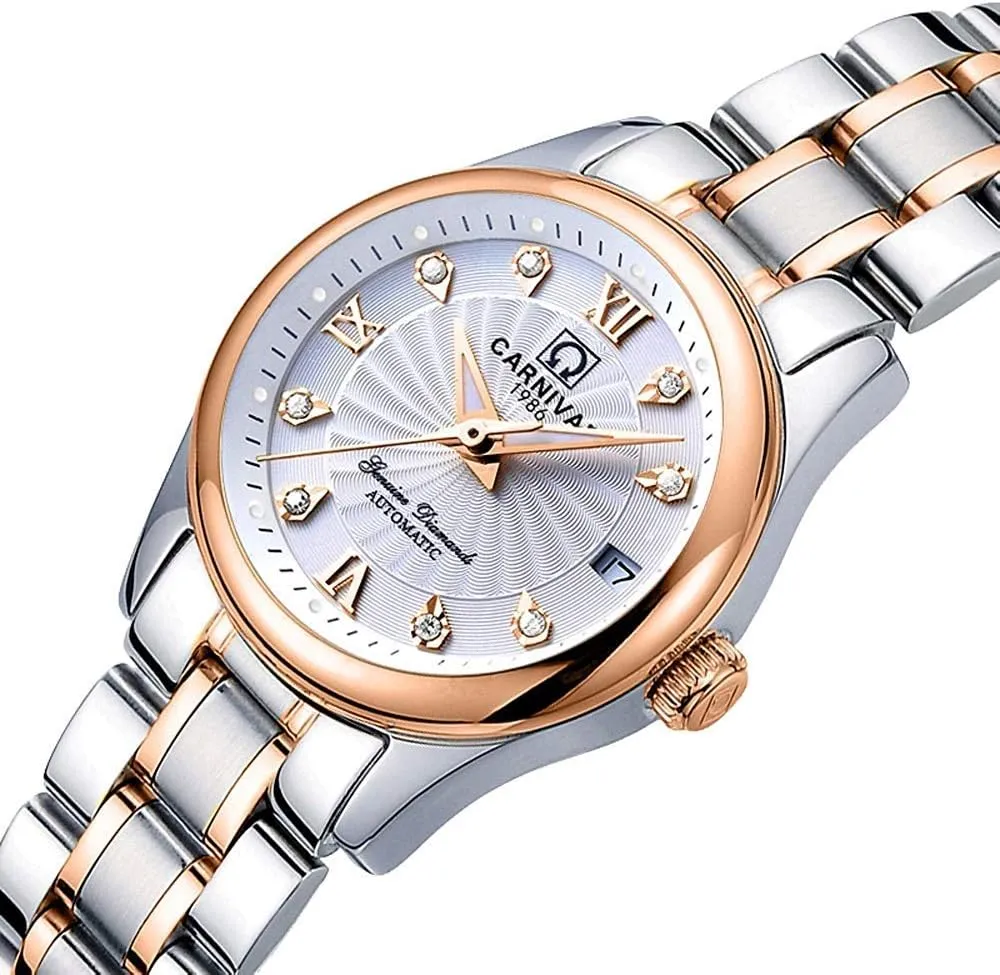 Analog Dress Watch Calendar Womens Classical Automatic Self Winding Watches Mineral minimal Mirror Diamond Scale Luminous 