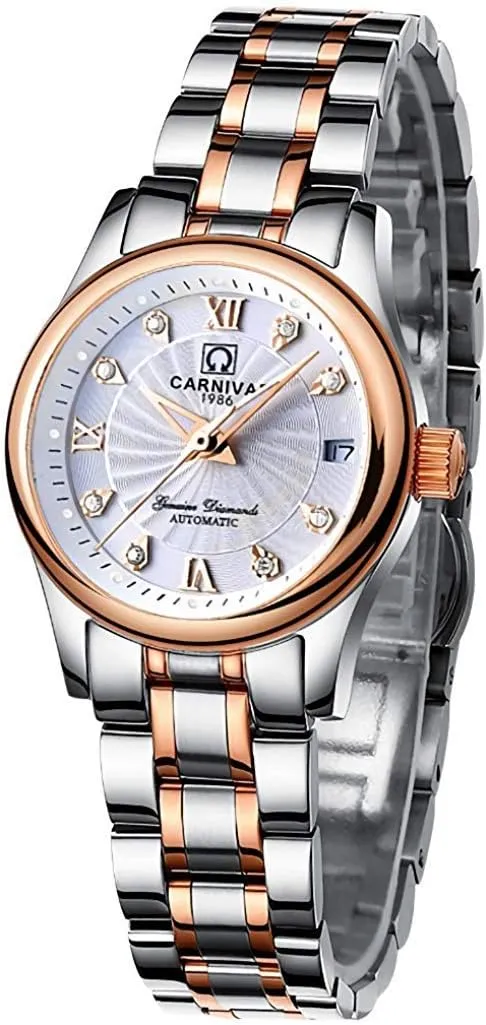 Analog Dress Watch Calendar Womens Classical Automatic Self Winding Watches Mineral minimal Mirror Diamond Scale Luminous 