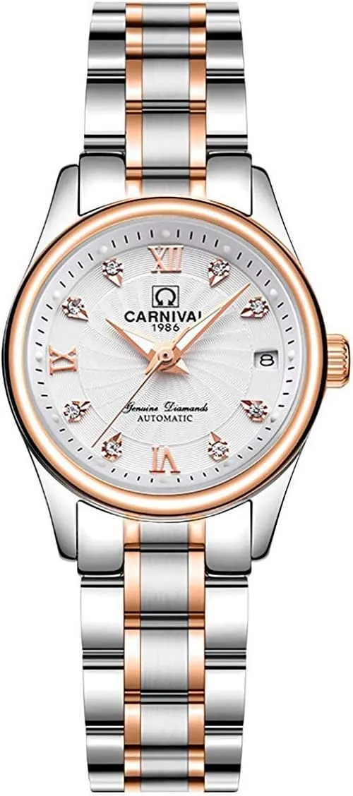 Analog Dress Watch Calendar Womens Classical Automatic Self Winding Watches Mineral minimal Mirror Diamond Scale Luminous 