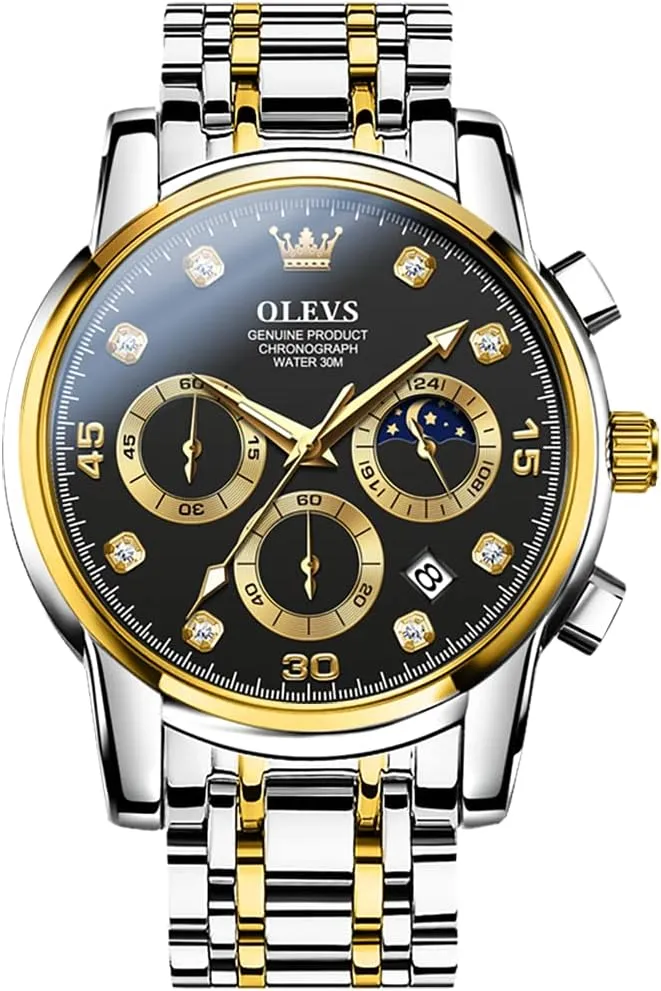 Analog Quartz Watch Waterproof Dress Wrist Watches with Stainless Steel Band Day Window for Men (Gold Black Dial regenerate outcome invalid tape predominantly forte Chronograph Men Watch) OLEVS Mens Watches Fashion Casual 