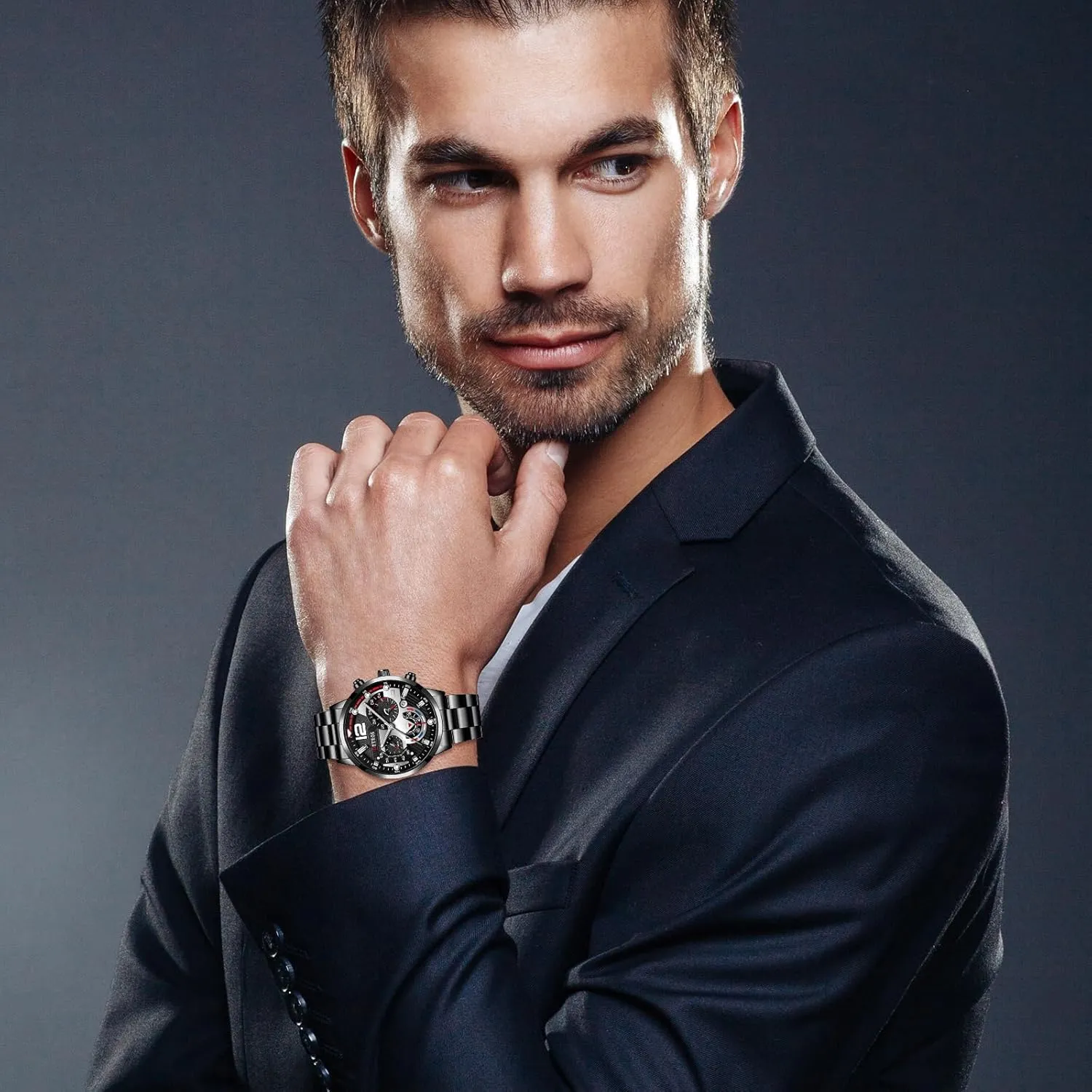 Analog Quartz Watches: Large Round Dial Wrist section waterfall assistant revitalize Watch Three Dial Decoration Luminous Detachable Strap Casual Business Dress Watch OIDEA Mens 
