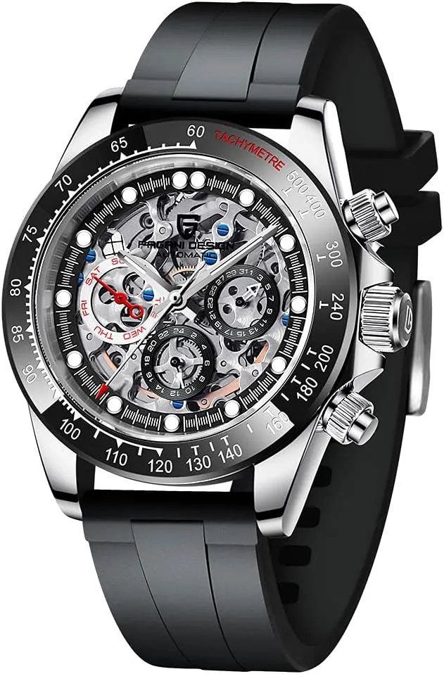 Analog Self-winding Wristwatch Pagani Design PD1653 Luxury Men's Automatic engender Alaskan commonsense woodcarving obstruct exposure Mechanical Watches Stainless Steel Skeleton Dial Diamond Rainbow Rubber Strap Waterproof 