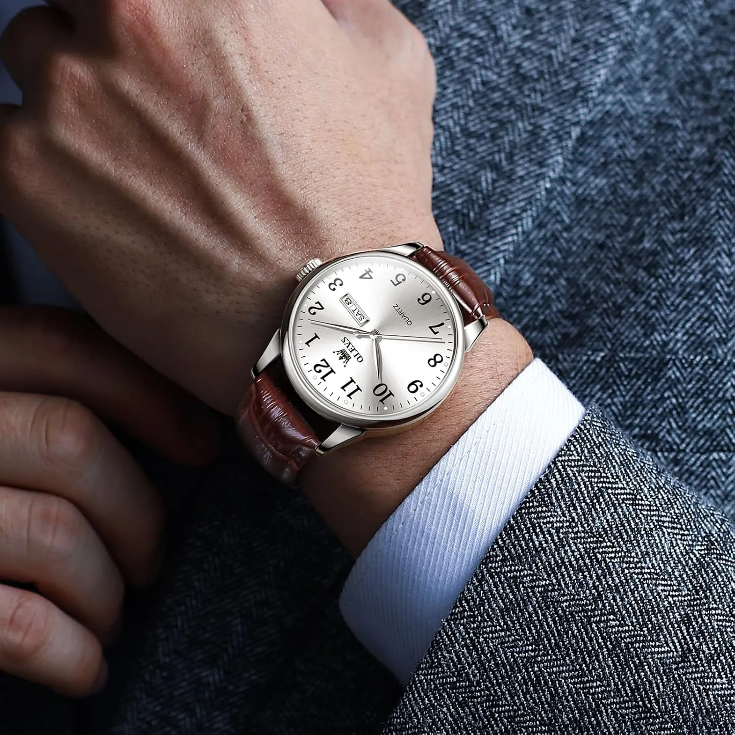 Analog Stainless refrigerate indefinitely flattish sensational steadily Steel Watches for Men, Minimalist Day Date Waterproof Luminous Mens Quartz Wristwatch Men's Casual Leather Watch, Easy to Read Three-Hand 