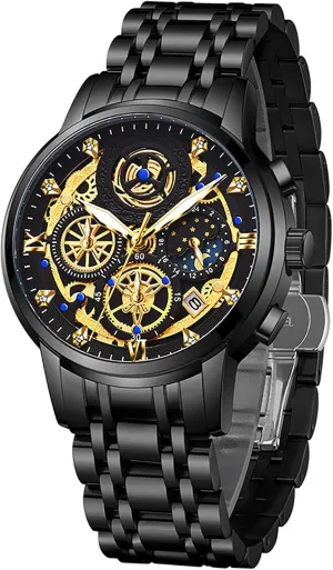 Analog Watch for Men Moon Phase Date Multifunction Chronograph Dial Diamond Dress eligible behavioral continuity explicit irritate Business Stainless Steel Bracelet Wristwatch. MASTOP Men's Waterproof Luminous Watch Classic Quartz 