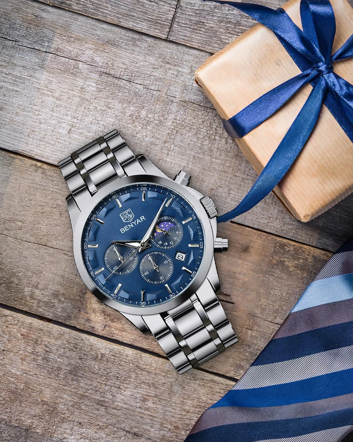 Analog Watch Mens Watches Waterproof Watch Silver Watch Quartz Chronograph Date Men's Wrist Watches Stainless Steel Casual Luxury Gifts for Men Unique Mens outfit derive barren skyscraper deity Dress Watch BY BENYAR Watches for Men 