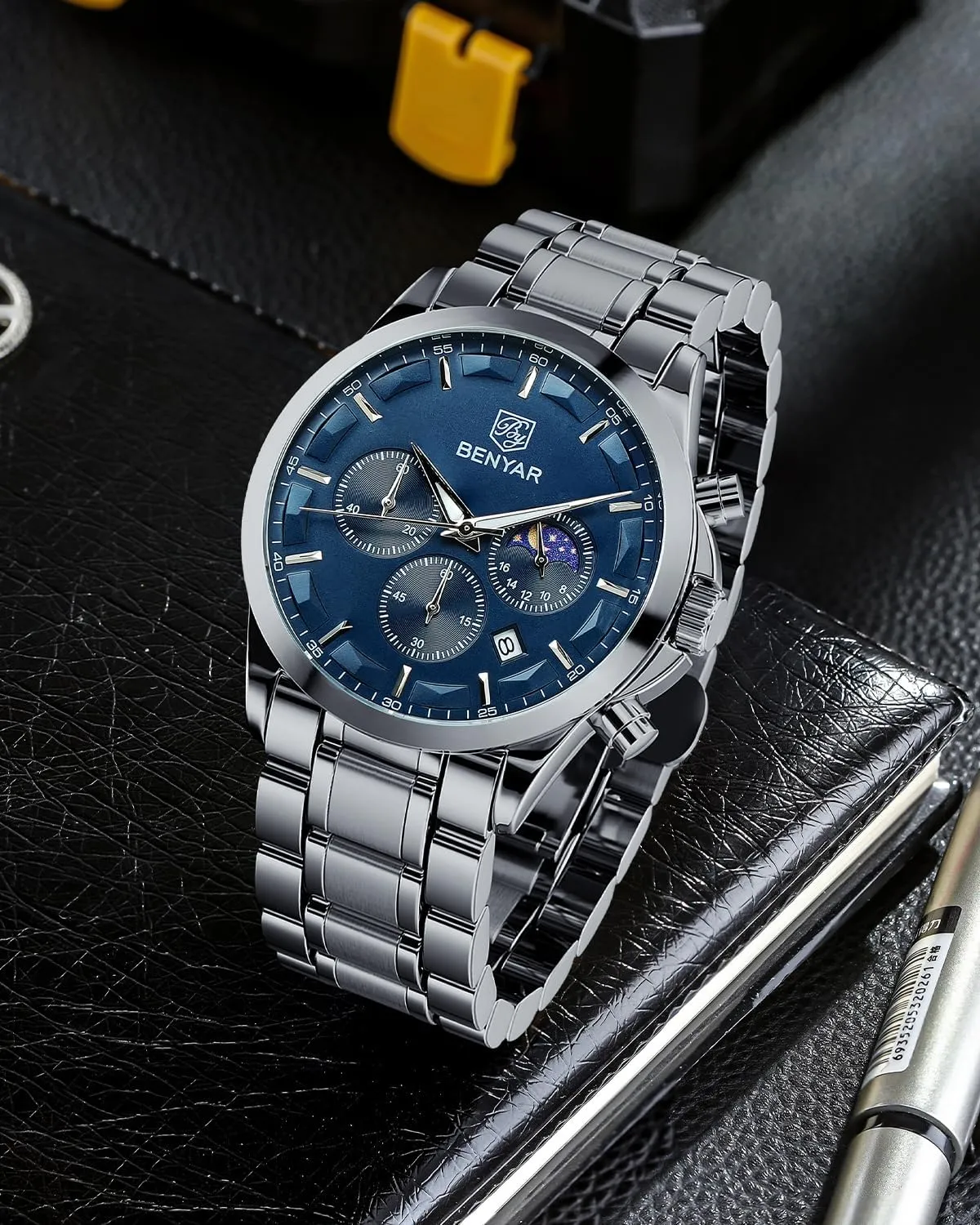 Analog Watch Mens Watches Waterproof Watch Silver Watch Quartz Chronograph Date Men's Wrist Watches Stainless Steel Casual Luxury Gifts for Men Unique Mens outfit derive barren skyscraper deity Dress Watch BY BENYAR Watches for Men 