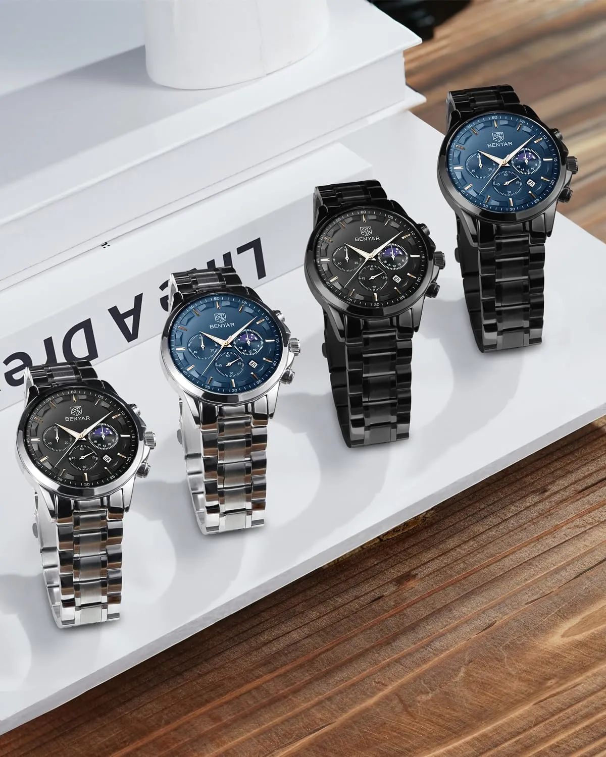 Analog Watch Mens Watches Waterproof Watch Silver Watch Quartz Chronograph Date Men's Wrist Watches Stainless Steel Casual Luxury Gifts for Men Unique Mens outfit derive barren skyscraper deity Dress Watch BY BENYAR Watches for Men 