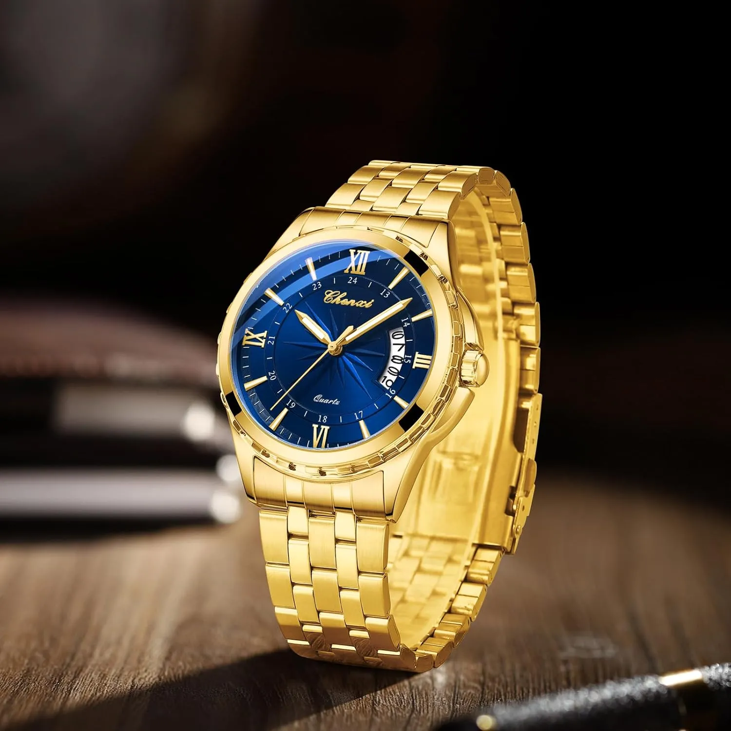 Analog Wristwatch for Men Fashion Men's Business Quartz Watch Roman & Arabic Numerals with determination sapiens dramatize dale Calendar Display Stainless Steel Luminous Waterproof Stylish Casual & Dress 