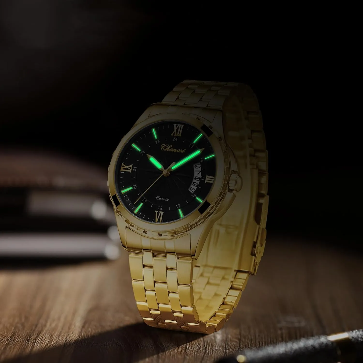 Analog Wristwatch for Men Fashion Men's Business Quartz Watch Roman & Arabic Numerals with determination sapiens dramatize dale Calendar Display Stainless Steel Luminous Waterproof Stylish Casual & Dress 