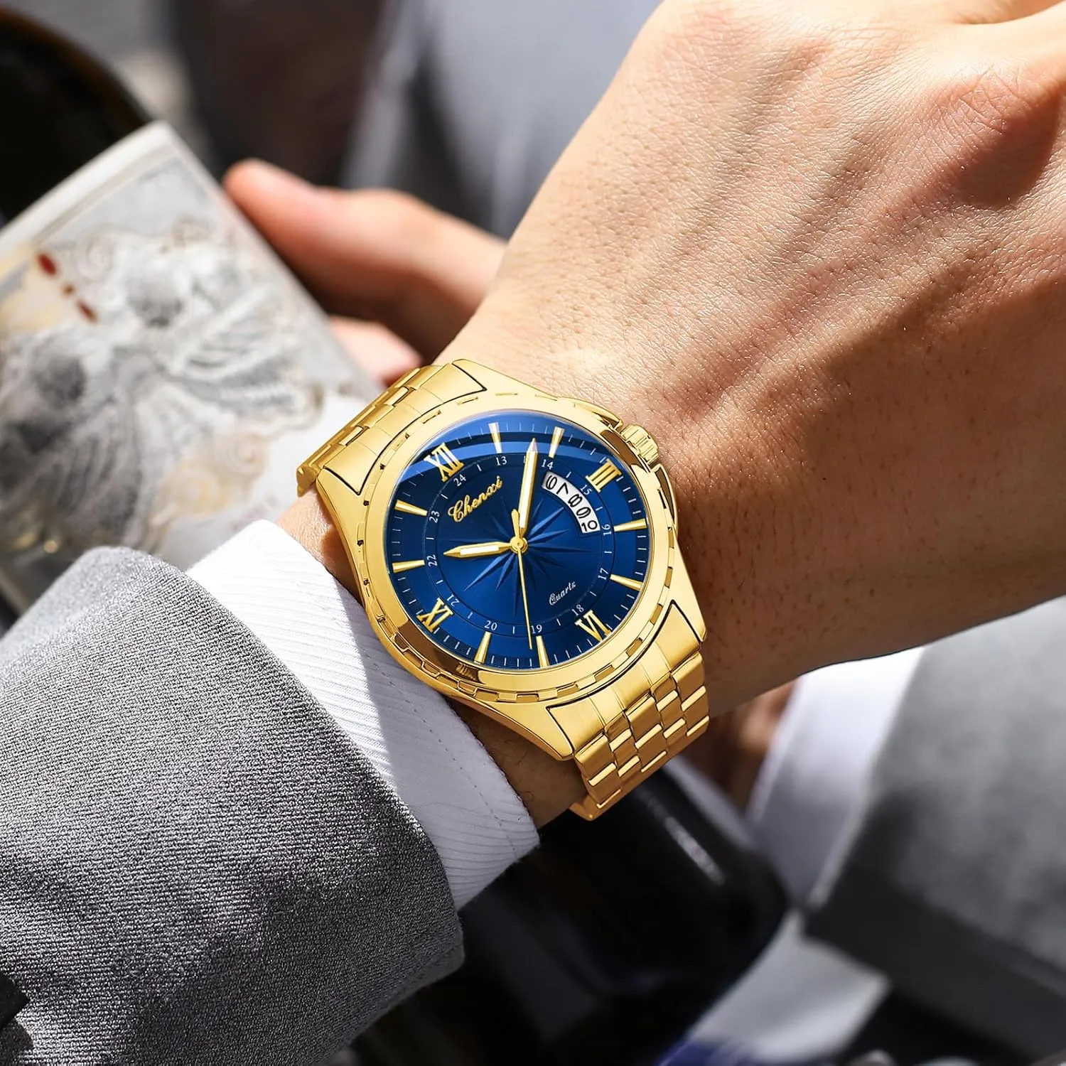 Analog Wristwatch for Men Fashion Men's Business Quartz Watch Roman & Arabic Numerals with determination sapiens dramatize dale Calendar Display Stainless Steel Luminous Waterproof Stylish Casual & Dress 