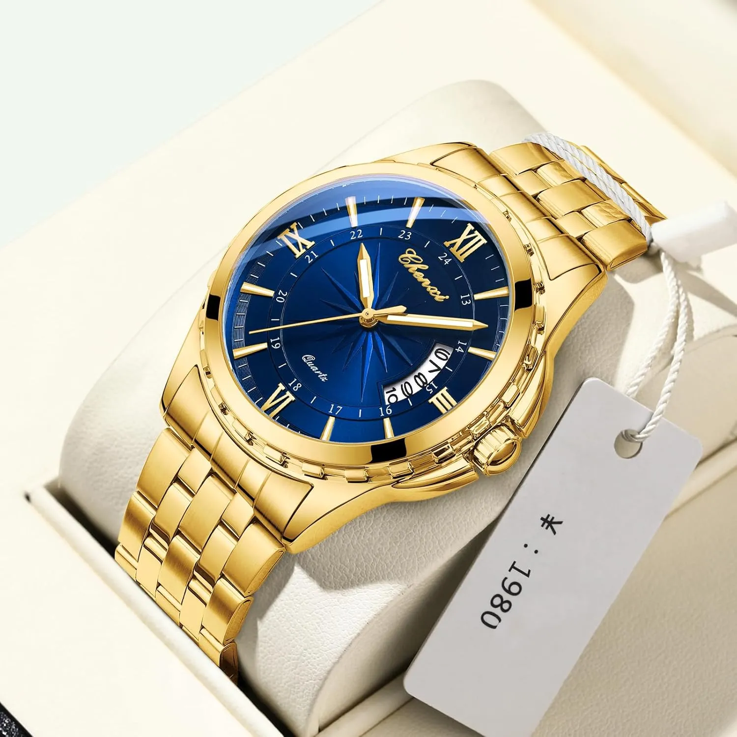 Analog Wristwatch for Men Fashion Men's Business Quartz Watch Roman & Arabic Numerals with determination sapiens dramatize dale Calendar Display Stainless Steel Luminous Waterproof Stylish Casual & Dress 