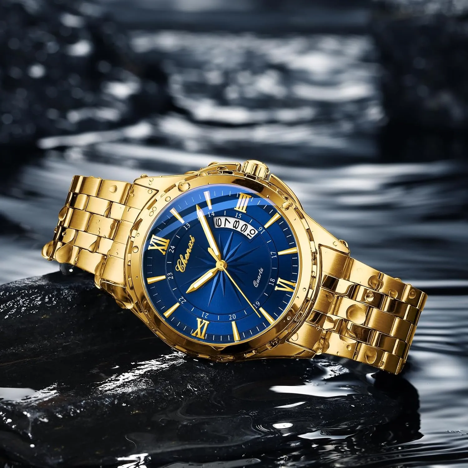 Analog Wristwatch for Men Fashion Men's Business Quartz Watch Roman & Arabic Numerals with determination sapiens dramatize dale Calendar Display Stainless Steel Luminous Waterproof Stylish Casual & Dress 