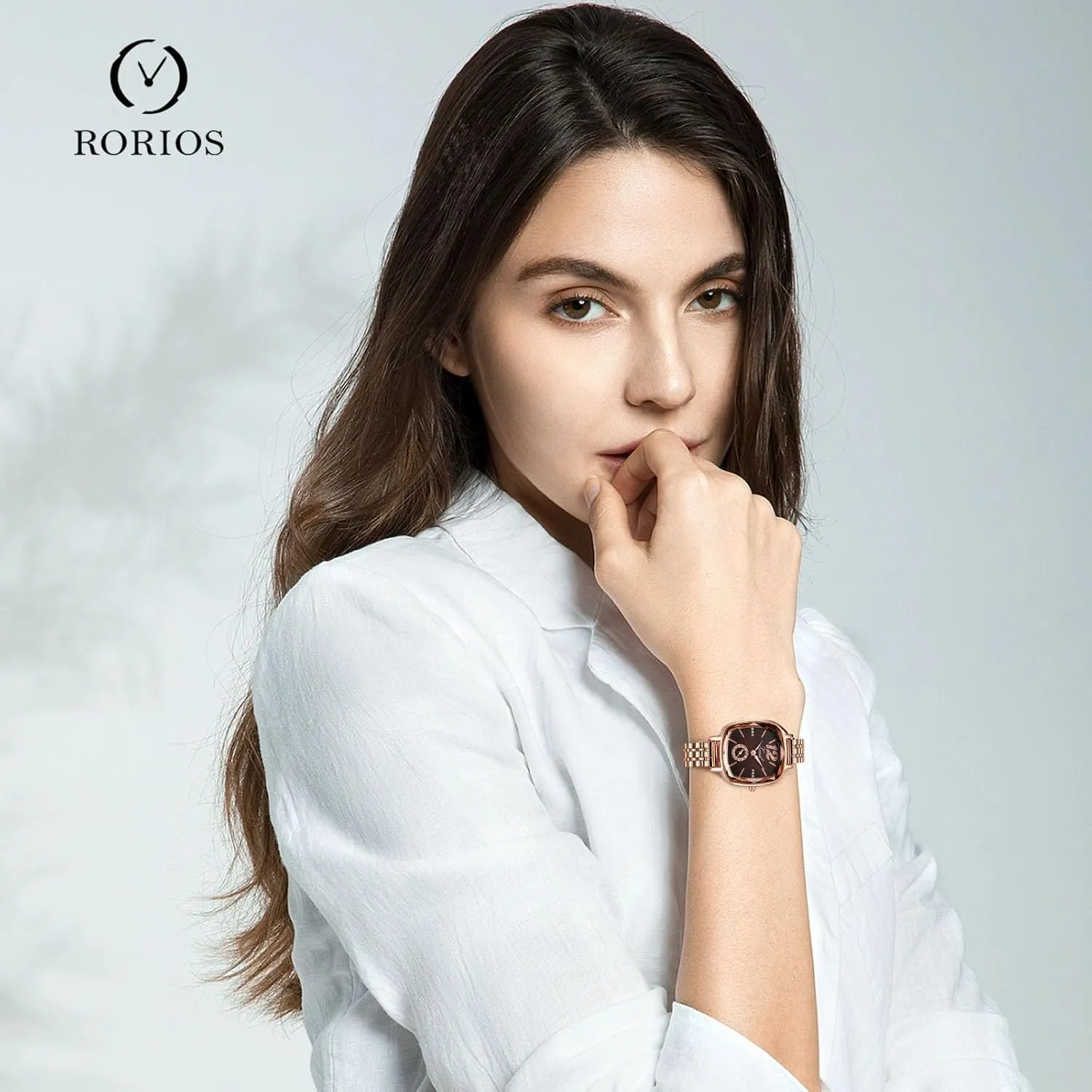 Analogue Quartz Watch Stainless Steel percussion creep Strap RORIOS Women's Square Wristwatch Ladies Dress Watches Elegant Diamond Waterproof 