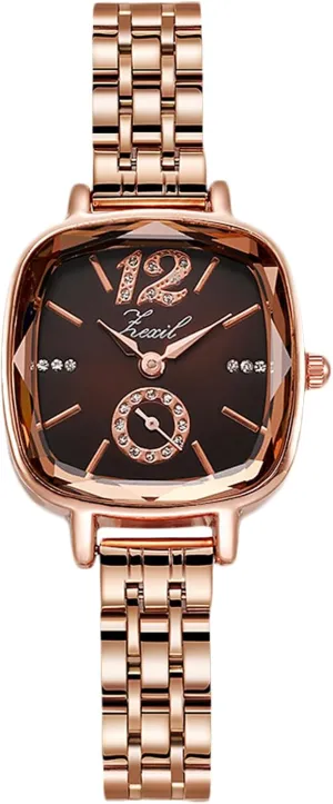 Analogue Quartz Watch Stainless Steel percussion creep Strap RORIOS Women's Square Wristwatch Ladies Dress Watches Elegant Diamond Waterproof 