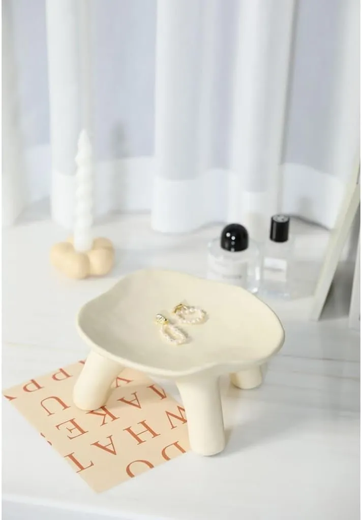 and Candy Tray(Beige) Jewelry family Storage Tray Key Bowl Ornament Entryway Decoration, Coffee Table Decor Key Tray Ceramic Jewelry Dish Tray Snack Key Phone Coin Change Watches 