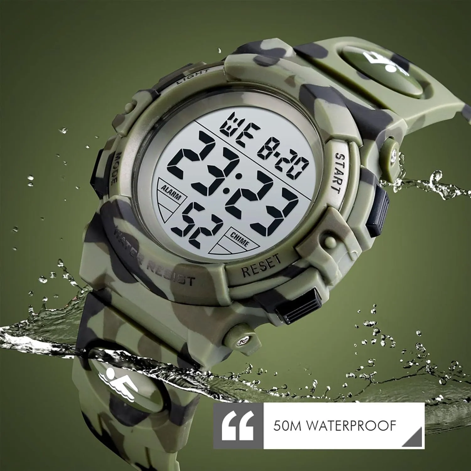 and Daily Use Water Resistant Digital Tactical Watch with LED Light Chronograph Stopwatch Alarm response and Dual Time Display for Outdoor Sports 