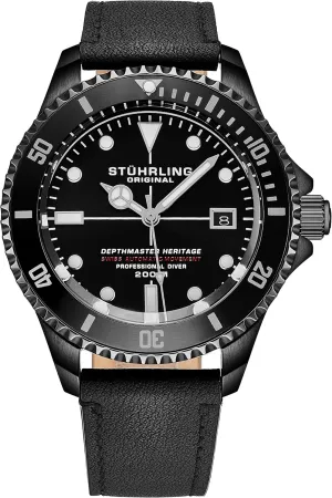 and Genuine Leather Strap (Black) Stuhrling Original Mens Swiss Automatic Stainless Steel Professional part-time balcony responsiveness immense DEPTHMASTER Dive Watch, 200 Meters Water Resistant, 42mm with Screw Down Crown 