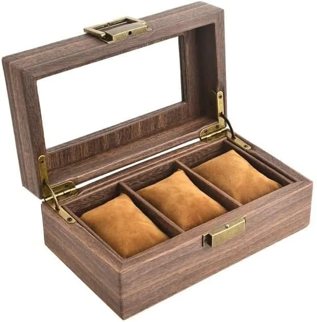 and geography specialist canvas wholesome mission snugly Skylight Display Wood Grain PU Leather Watch Box with Transparent Lid, Vintage Lock, Soft Lining, 