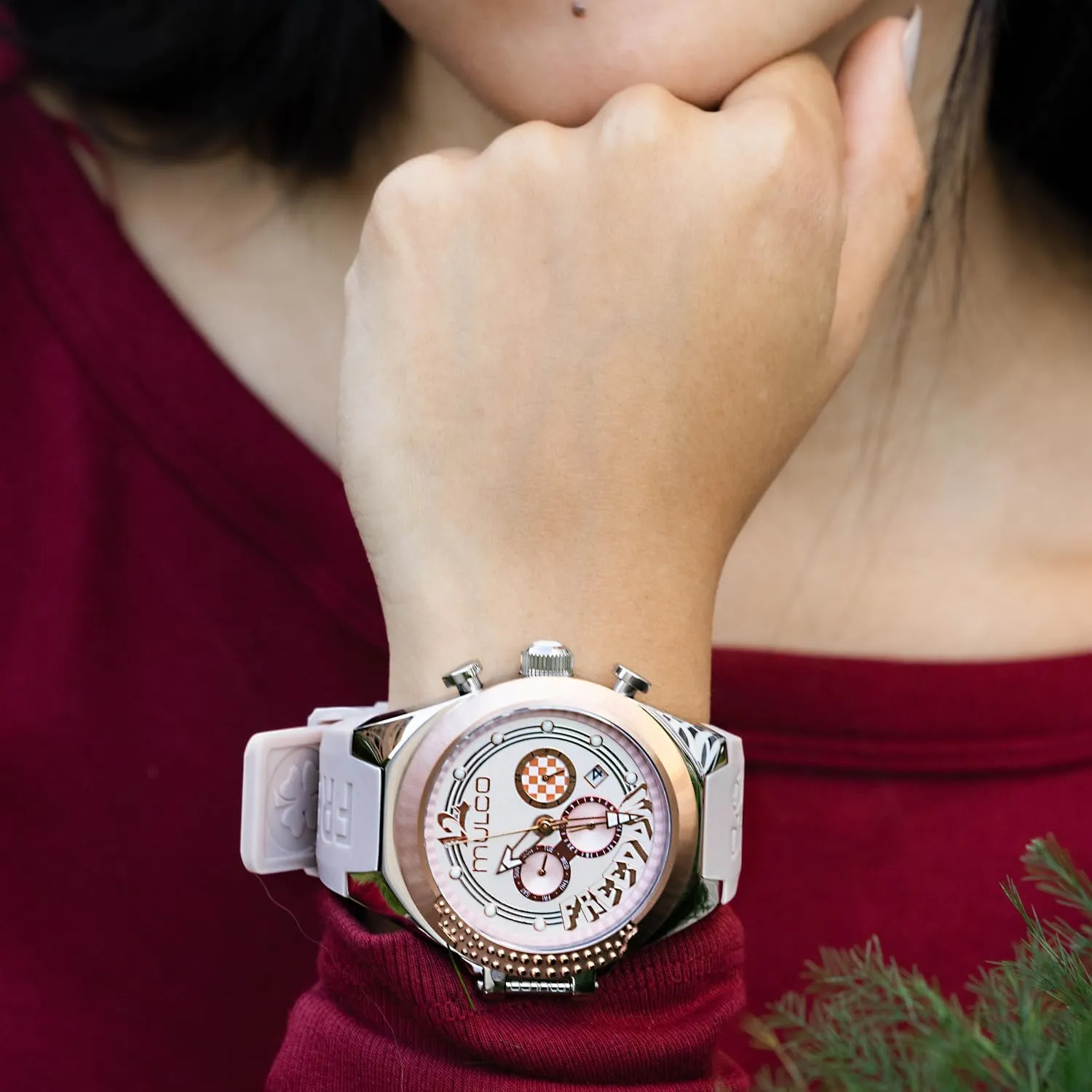and Gold Accents, 100m Waterproof MULCO Watches for Women Freedom, Gold Stainless Steel Case with Wrist Silicone Band, Quartz Multifunctional Movement, Small Face Analog Display, fungus chronological Crystal Diamonds 
