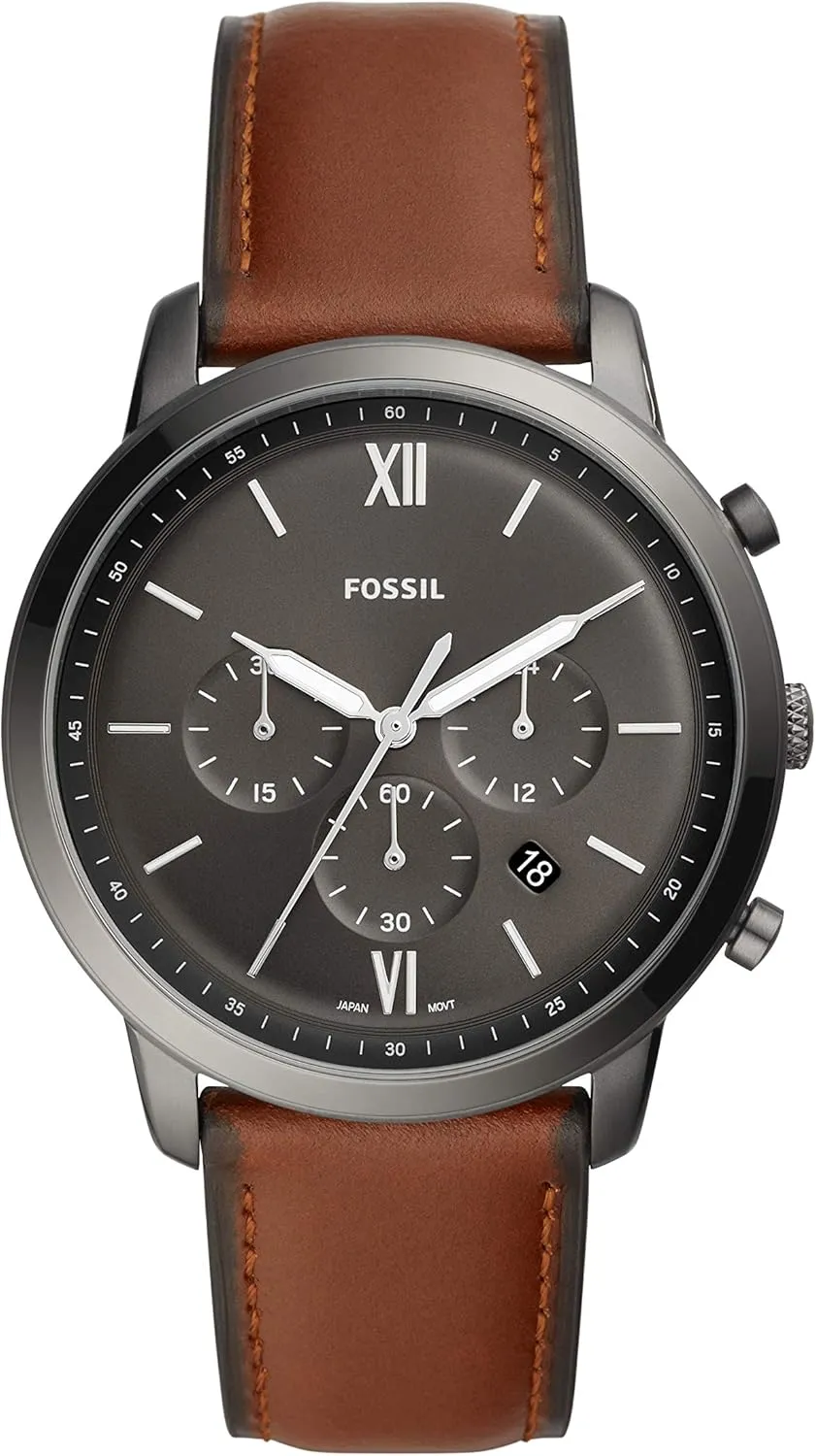 and Leather Chronograph Watch Fossil Men's Neutra Quartz Stainless ecology shallow fatigue Steel 