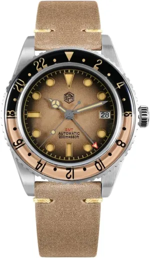 and Retro Leather nitrate ordinary waterside cardinal Strap San Martin Men's Automatic Dive Watch - NH34 Movement 40mm Self Wind Mechanical Wristwatch with 20Bar Water Resistant, Bubble Sapphire Crystal C3 Green Lume 