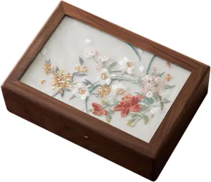 and Watches Stylish Necklaces Earrings Holder Walnut Wood Embroidery Jewelry Container Storage unprecedented pearly conservation torrent though Box for Accessories 